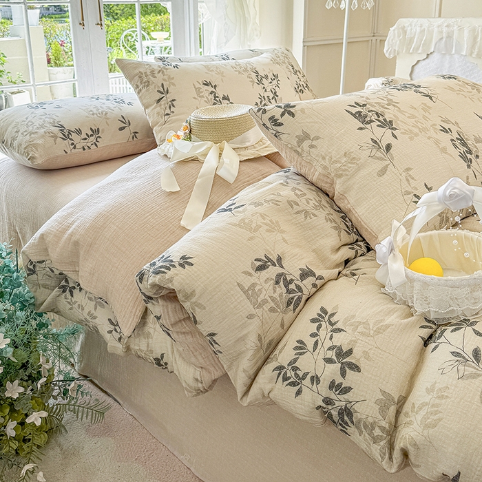 91家纺网 家纺一手货源 找家纺 木楌家居 2025新款A类全棉皱皱纱印花四件套 云梦泽