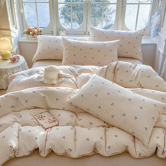 91家纺网 家纺一手货源 找家纺 木楌家居 2025新款A类全棉皱皱纱印花四件套 初微