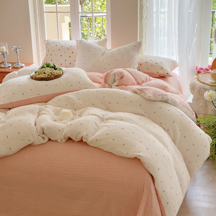 91家纺网 家纺一手货源 找家纺 木楌家居 2025新款A类全棉皱皱纱印花四件套 星月