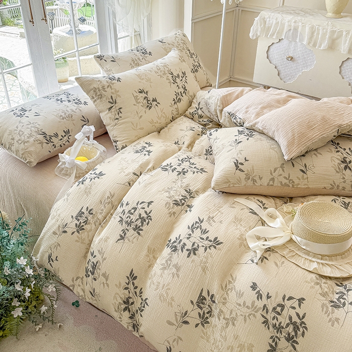 91家纺网 家纺一手货源 找家纺 木楌家居 2025新款A类全棉皱皱纱印花四件套 云梦泽