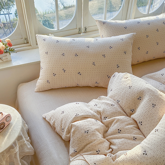 91家纺网 家纺一手货源 找家纺 木楌家居 2025新款A类全棉皱皱纱印花四件套 初微