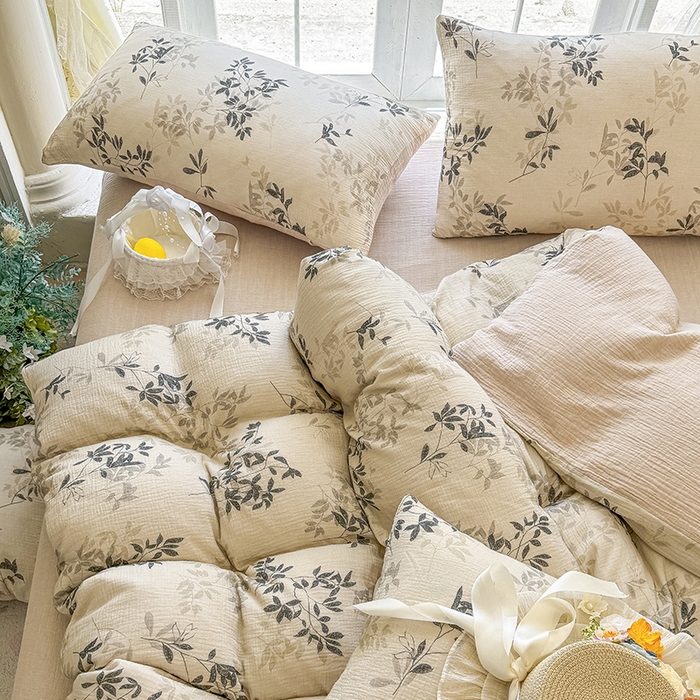 91家纺网 家纺一手货源 找家纺 木楌家居 2025新款A类全棉皱皱纱印花四件套 云梦泽