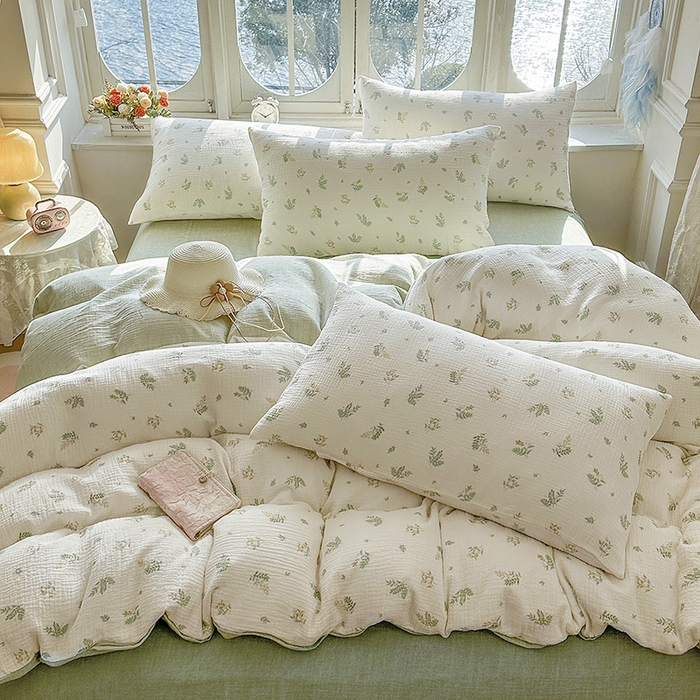 91家纺网 家纺一手货源 找家纺 木楌家居 2025新款A类全棉皱皱纱印花四件套 芮汐