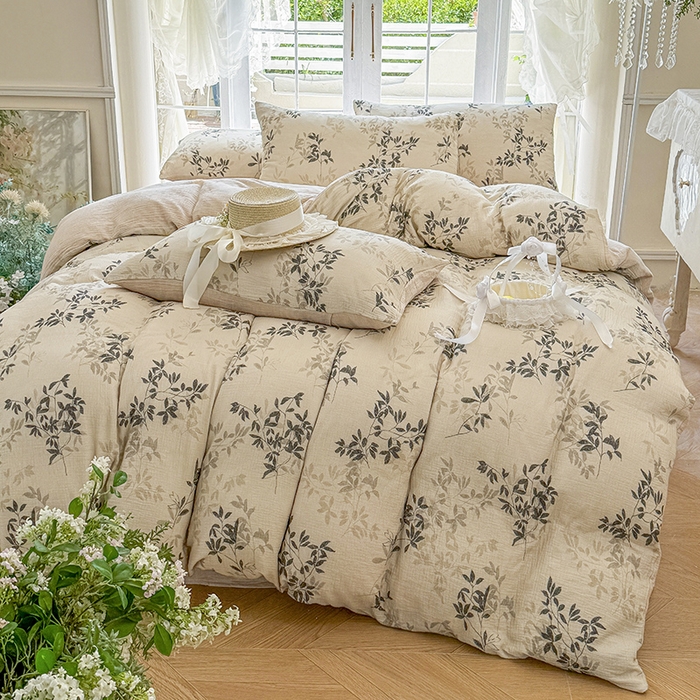 91家纺网 家纺一手货源 找家纺 木楌家居 2025新款A类全棉皱皱纱印花四件套 云梦泽