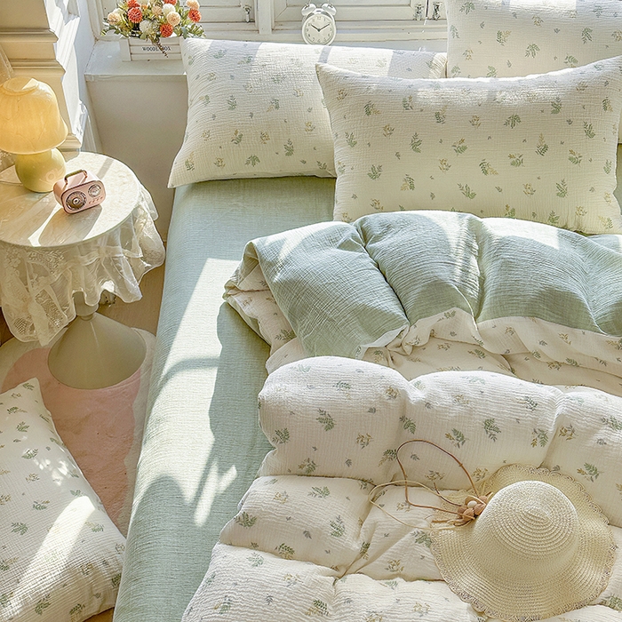 91家纺网 家纺一手货源 找家纺 木楌家居 2025新款A类全棉皱皱纱印花四件套 芮汐