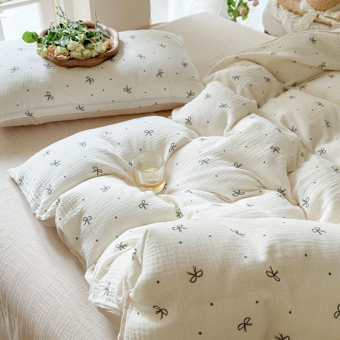 91家纺网 家纺一手货源 找家纺 木楌家居 2025新款A类全棉皱皱纱印花四件套 宁静