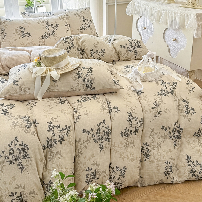 91家纺网 家纺一手货源 找家纺 木楌家居 2025新款A类全棉皱皱纱印花四件套 云梦泽