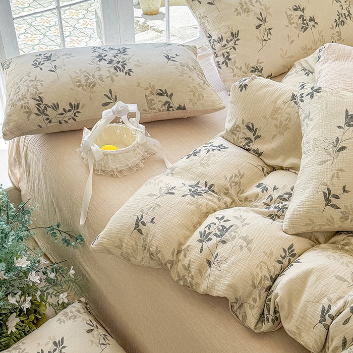 91家纺网 家纺一手货源 找家纺 木楌家居 2025新款A类全棉皱皱纱印花四件套 云梦泽