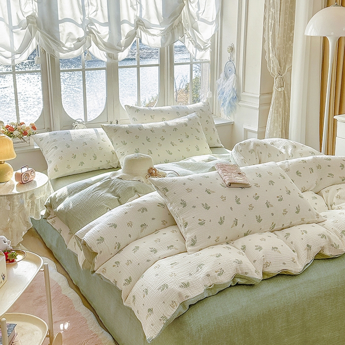 91家纺网 家纺一手货源 找家纺 木楌家居 2025新款A类全棉皱皱纱印花四件套 芮汐