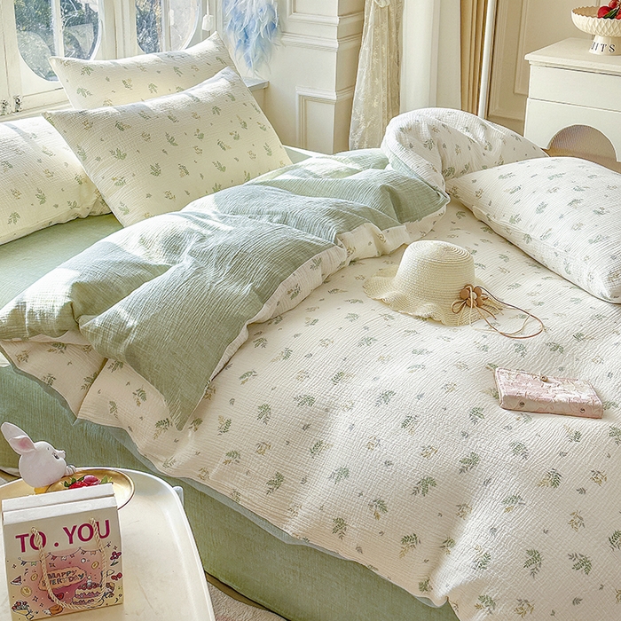 91家纺网 家纺一手货源 找家纺 木楌家居 2025新款A类全棉皱皱纱印花四件套 芮汐