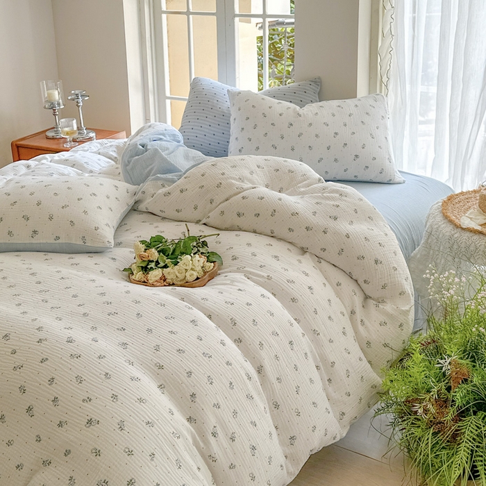 木楌家居 2025新款A类全棉皱皱纱印花四件套 兰菲