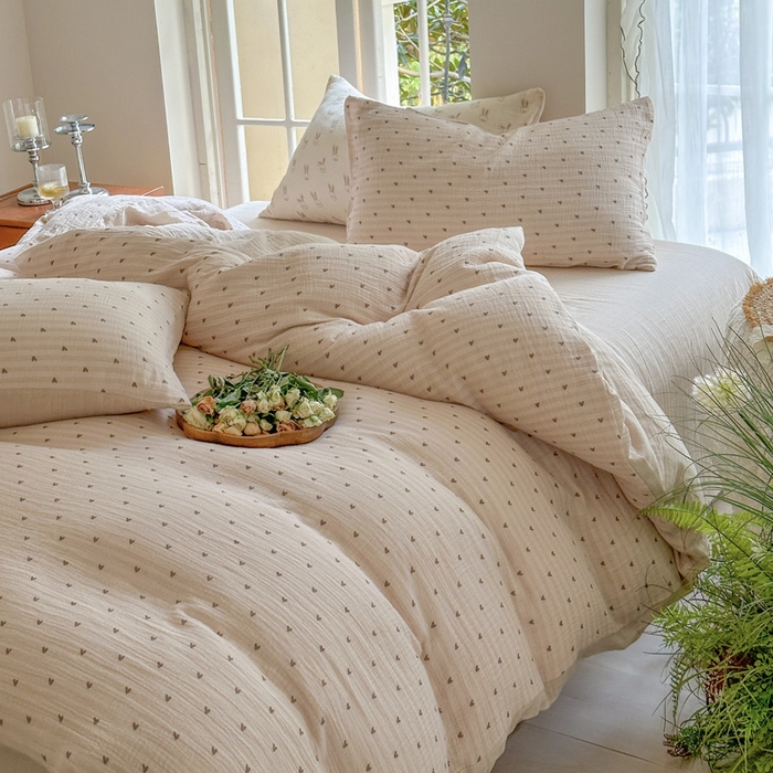 木楌家居 2025新款A类全棉皱皱纱印花四件套 可心咖