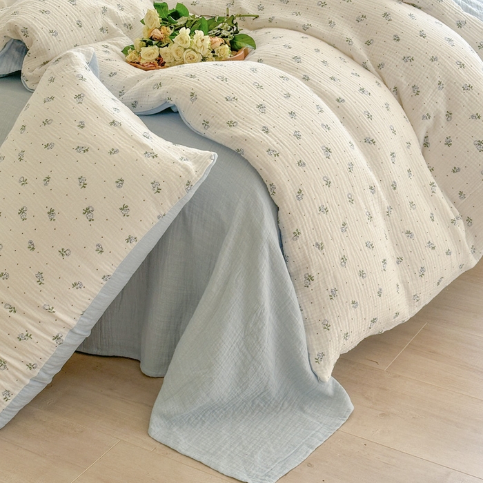 91家纺网 家纺一手货源 找家纺 木楌家居 2025新款A类全棉皱皱纱印花四件套 兰菲