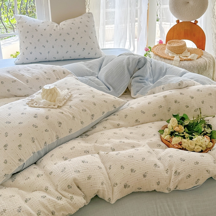 91家纺网 家纺一手货源 找家纺 木楌家居 2025新款A类全棉皱皱纱印花四件套 兰菲