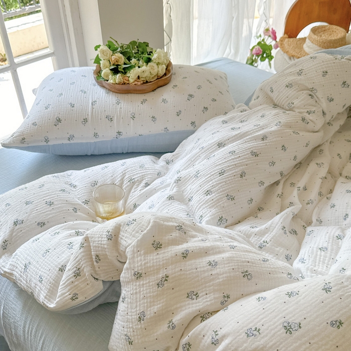 91家纺网 家纺一手货源 找家纺 木楌家居 2025新款A类全棉皱皱纱印花四件套 兰菲