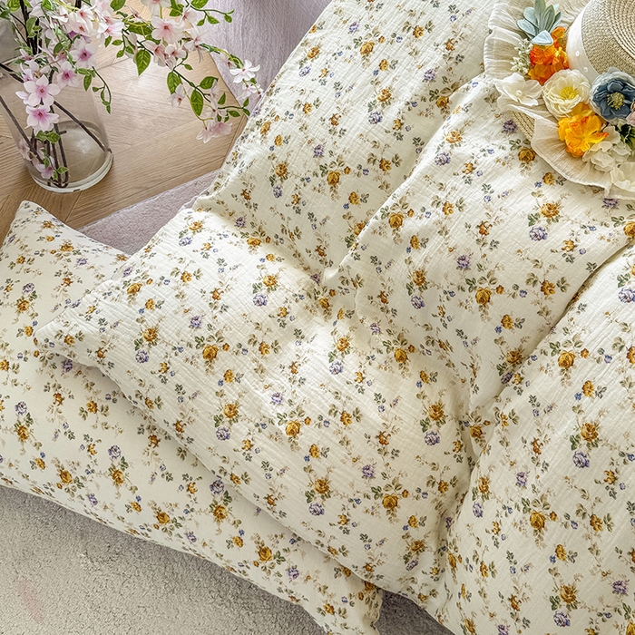 91家纺网 家纺一手货源 找家纺 木楌家居 2025新款A类全棉皱皱纱印花四件套 伊洛娜