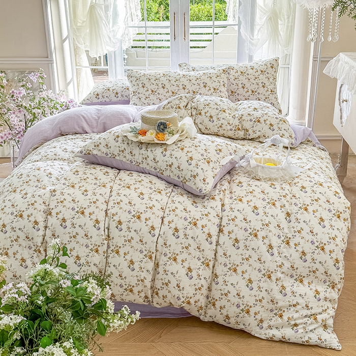 91家纺网 家纺一手货源 找家纺 木楌家居 2025新款A类全棉皱皱纱印花四件套 伊洛娜