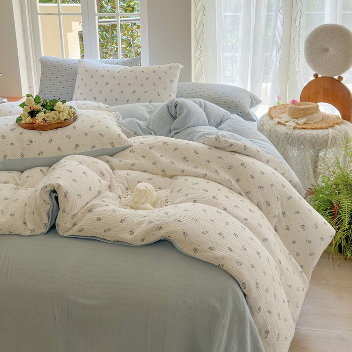 91家纺网 家纺一手货源 找家纺 木楌家居 2025新款A类全棉皱皱纱印花四件套 兰菲