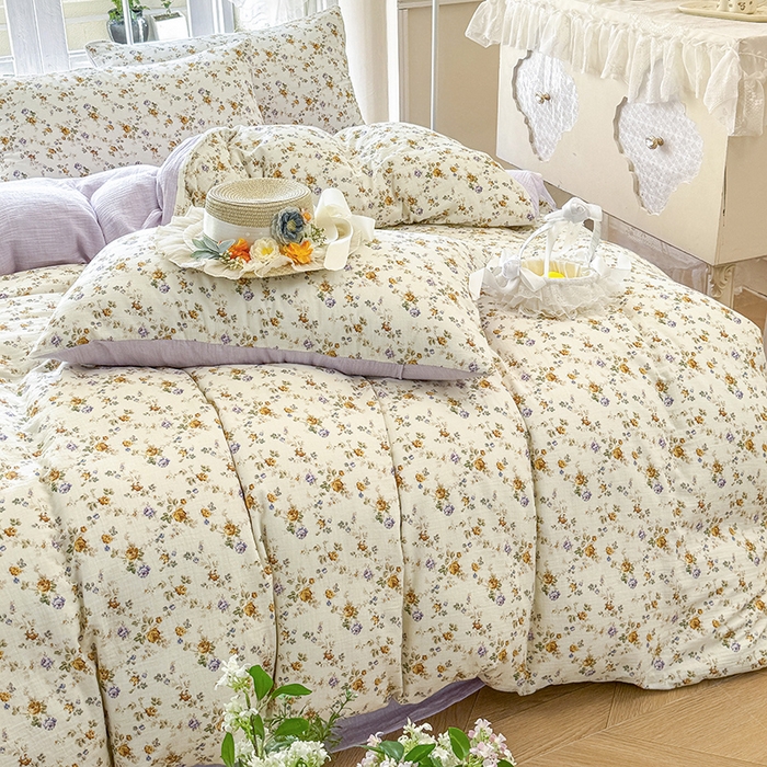 91家纺网 家纺一手货源 找家纺 木楌家居 2025新款A类全棉皱皱纱印花四件套 伊洛娜