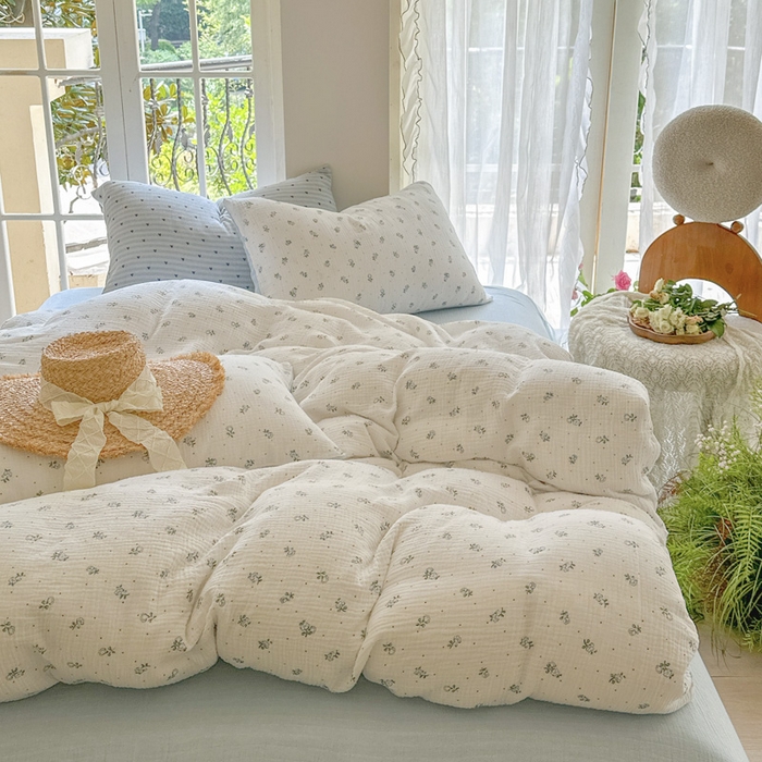 91家纺网 家纺一手货源 找家纺 木楌家居 2025新款A类全棉皱皱纱印花四件套 兰菲