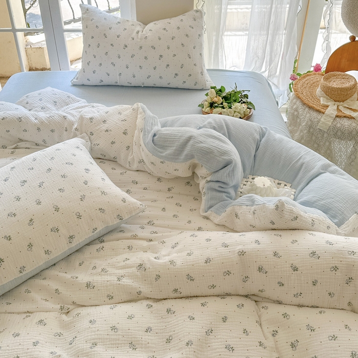 91家纺网 家纺一手货源 找家纺 木楌家居 2025新款A类全棉皱皱纱印花四件套 兰菲