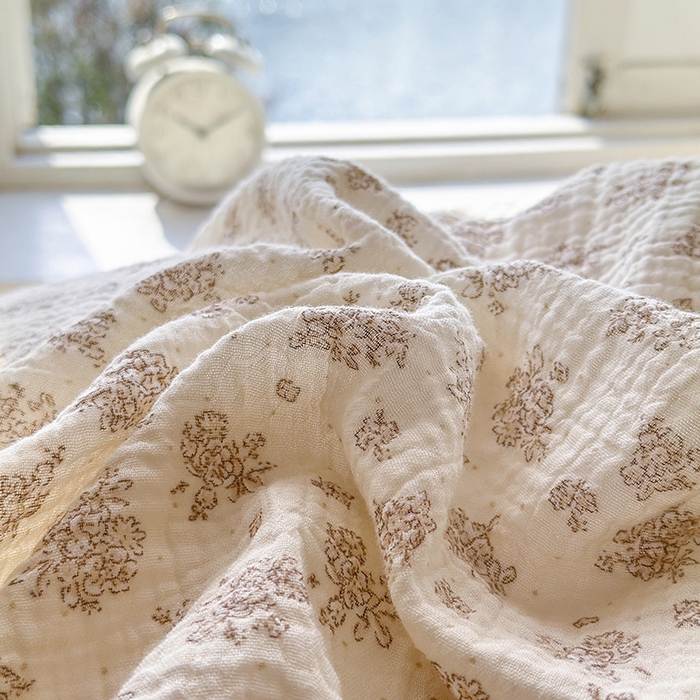 91家纺网 家纺一手货源 找家纺 木楌家居 2025新款A类全棉皱皱纱印花四件套 西棠