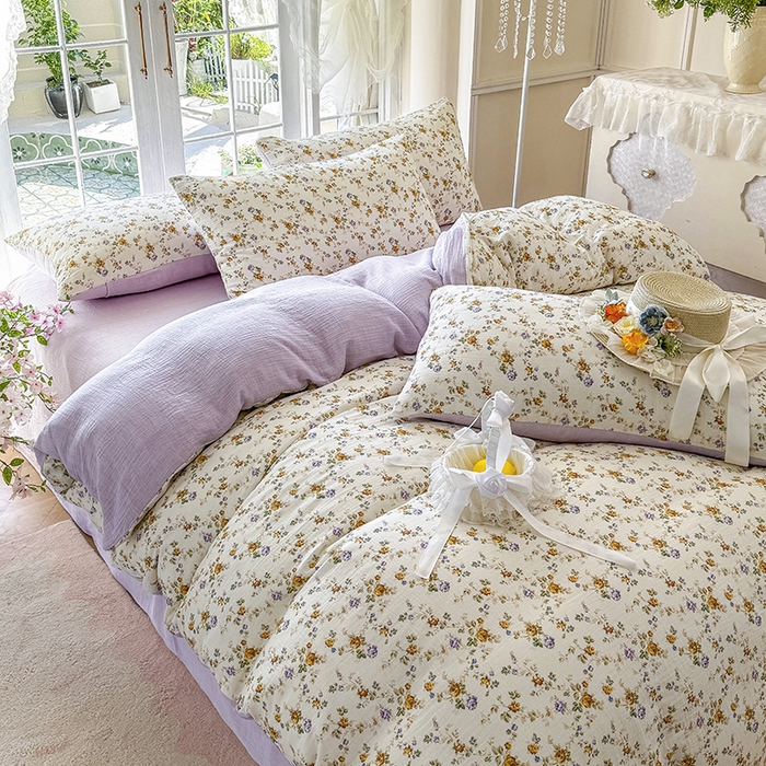 木楌家居 2025新款A类全棉皱皱纱印花四件套 伊洛娜