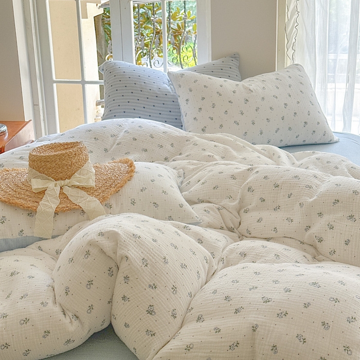 91家纺网 家纺一手货源 找家纺 木楌家居 2025新款A类全棉皱皱纱印花四件套 兰菲