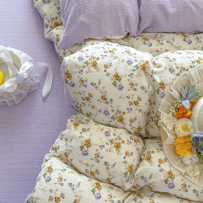 91家纺网 家纺一手货源 找家纺 木楌家居 2025新款A类全棉皱皱纱印花四件套 伊洛娜