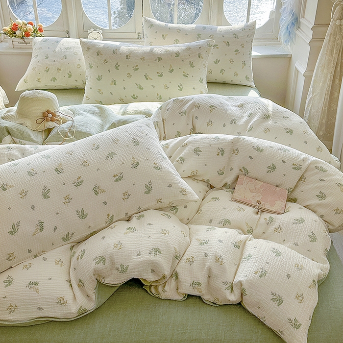 91家纺网 家纺一手货源 找家纺 木楌家居 2025新款A类全棉皱皱纱印花四件套 芮汐