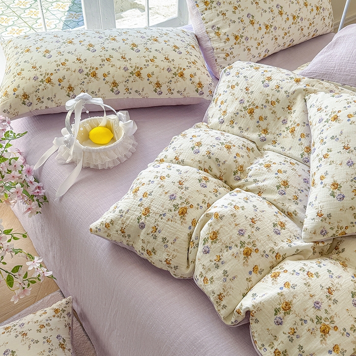 91家纺网 家纺一手货源 找家纺 木楌家居 2025新款A类全棉皱皱纱印花四件套 伊洛娜