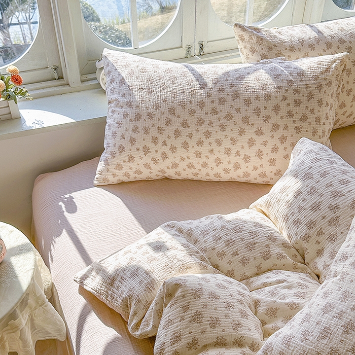 91家纺网 家纺一手货源 找家纺 木楌家居 2025新款A类全棉皱皱纱印花四件套 西棠