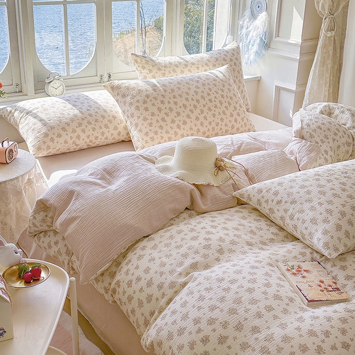 木楌家居 2025新款A类全棉皱皱纱印花四件套 西棠