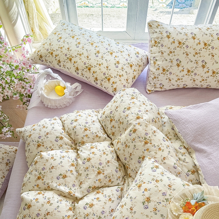 91家纺网 家纺一手货源 找家纺 木楌家居 2025新款A类全棉皱皱纱印花四件套 伊洛娜