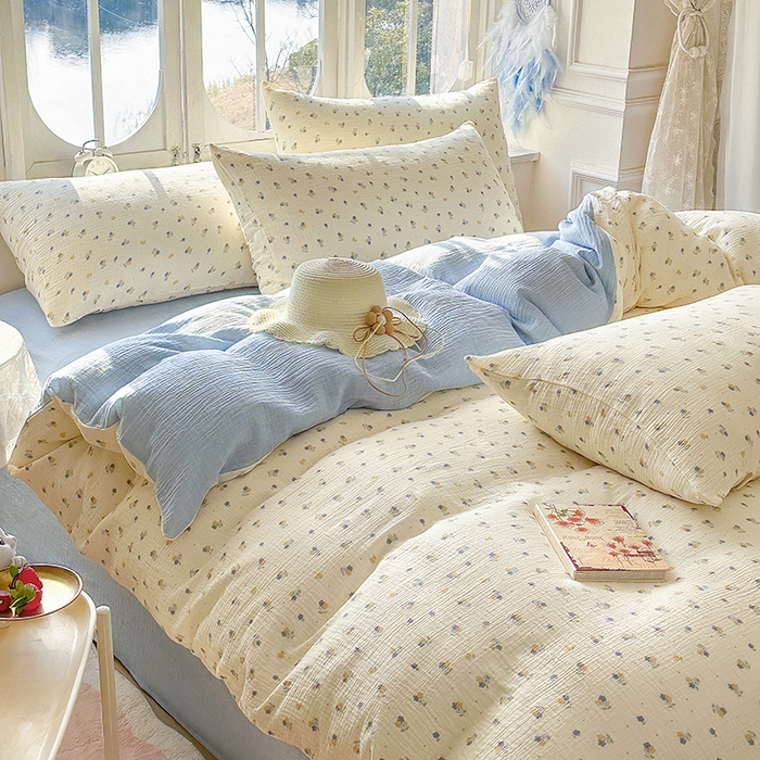 木楌家居 2025新款A类全棉皱皱纱印花四件套 黎夏 兰