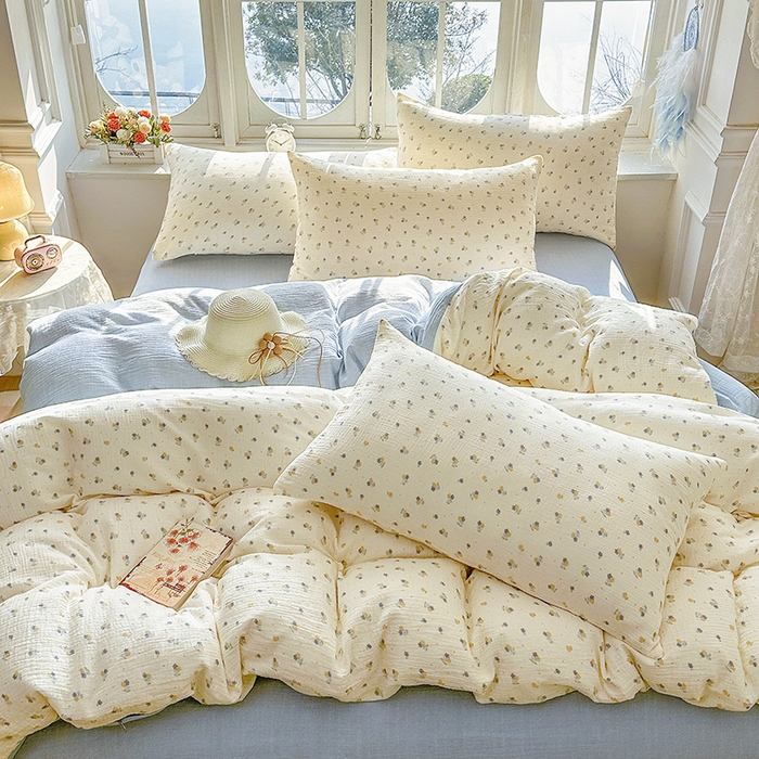 91家纺网 家纺一手货源 找家纺 木楌家居 2025新款A类全棉皱皱纱印花四件套 黎夏 兰