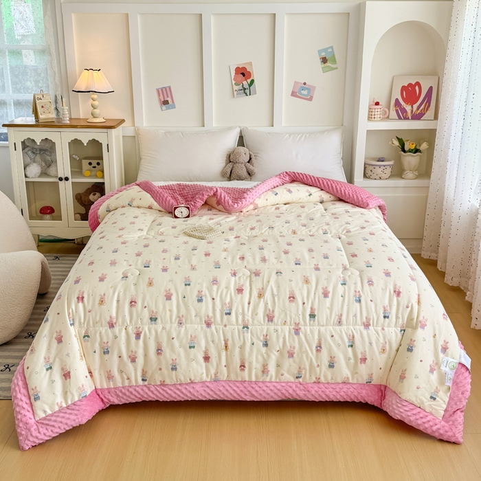 91家纺网 家纺一手货源 找家纺 宜梦家居 2025新款全棉纯棉豆豆被被子被芯 BT-果冻兔