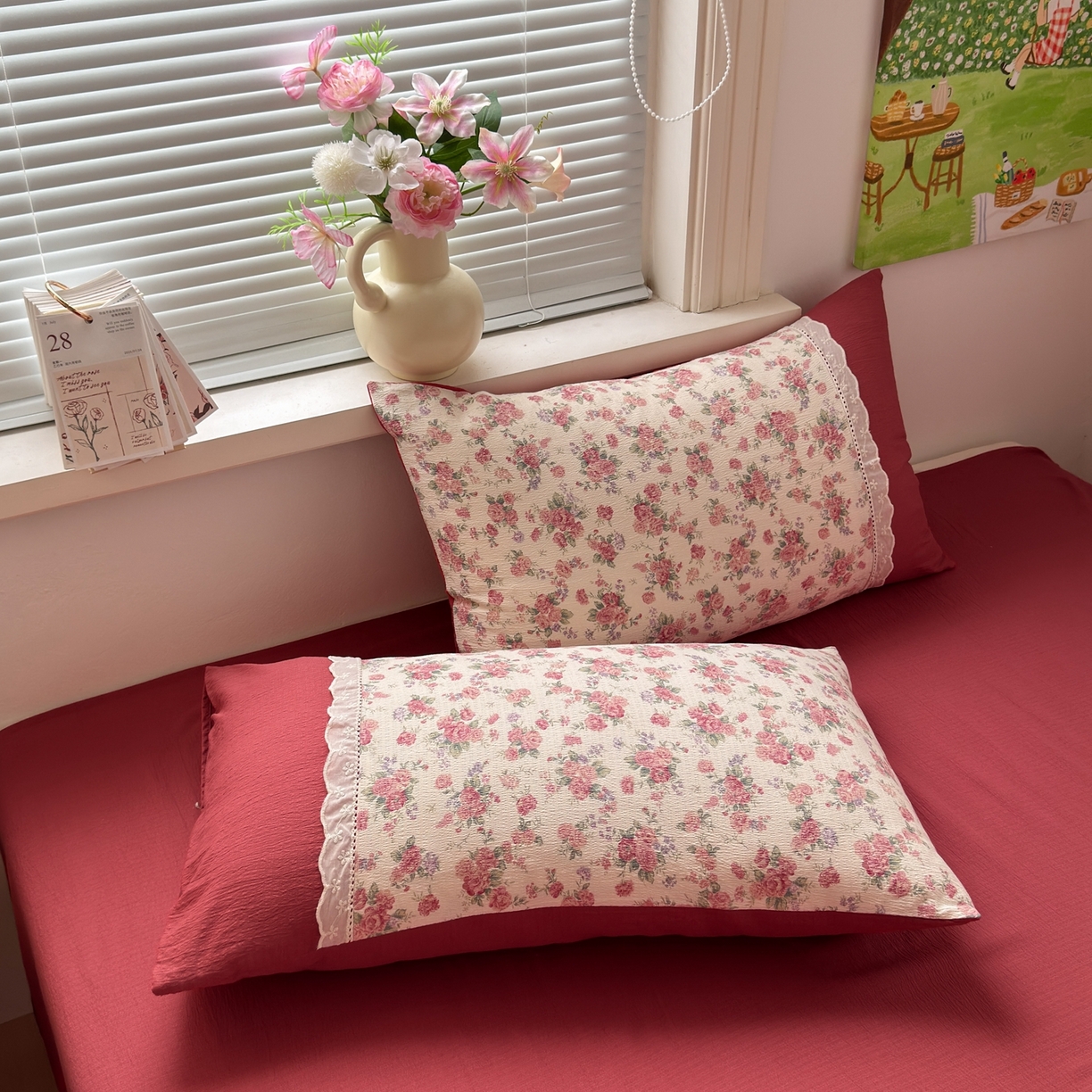 91家纺网 家纺一手货源 找家纺 典雅家纺 2025新款A类超柔双层纱四件套花边工艺款四件套 爱意浓