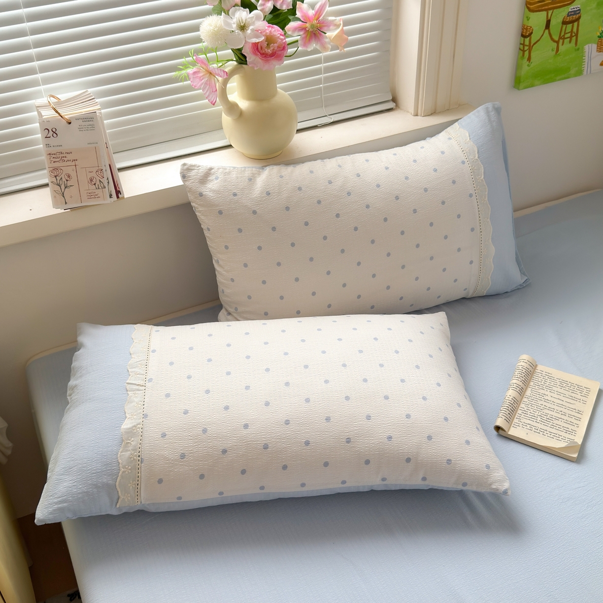 91家纺网 家纺一手货源 找家纺 典雅家纺 2025新款A类超柔双层纱四件套花边工艺款四件套 海盐气泡