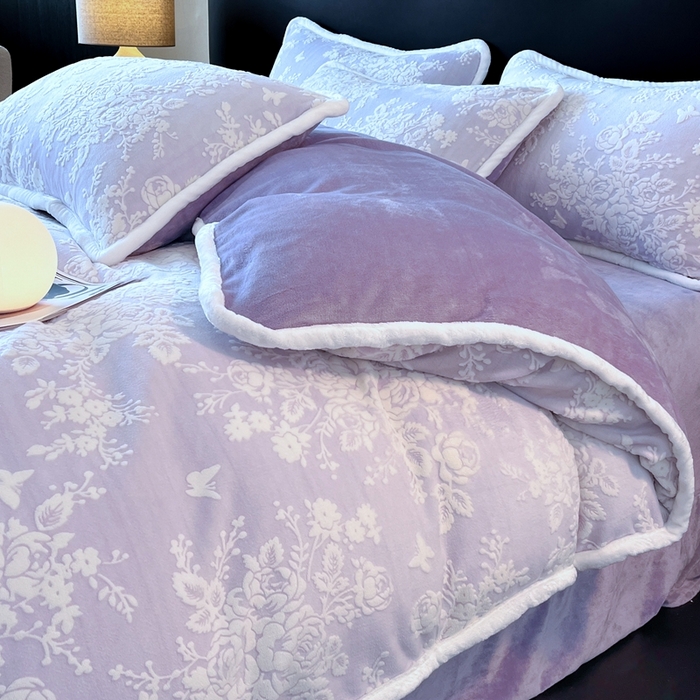 91家纺网 家纺一手货源 找家纺 诺梵 2025新款8斤立体雕花牛奶绒四件套_控价标准高于139，加大高于149 蒂娜-紫