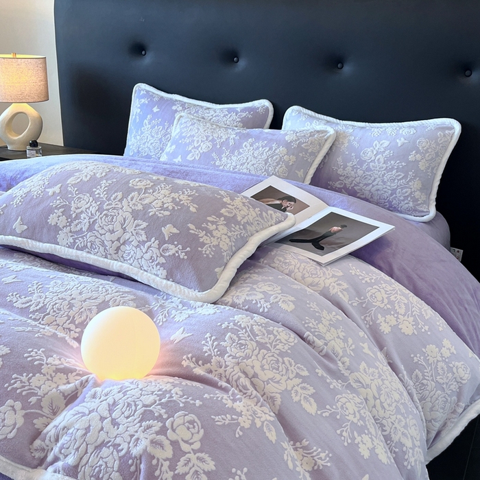 91家纺网 家纺一手货源 找家纺 诺梵 2025新款8斤立体雕花牛奶绒四件套_控价标准高于139，加大高于149 蒂娜-紫