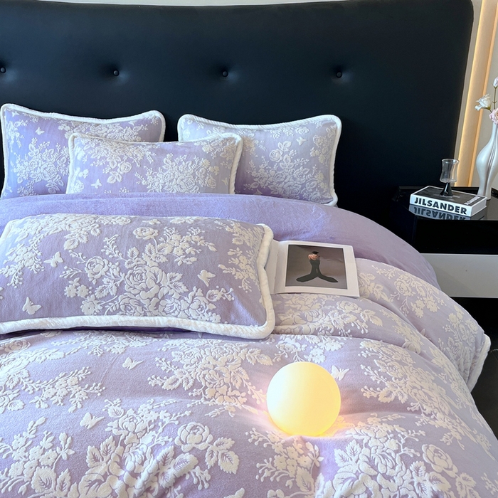 91家纺网 家纺一手货源 找家纺 诺梵 2025新款8斤立体雕花牛奶绒四件套_控价标准高于139，加大高于149 蒂娜-紫