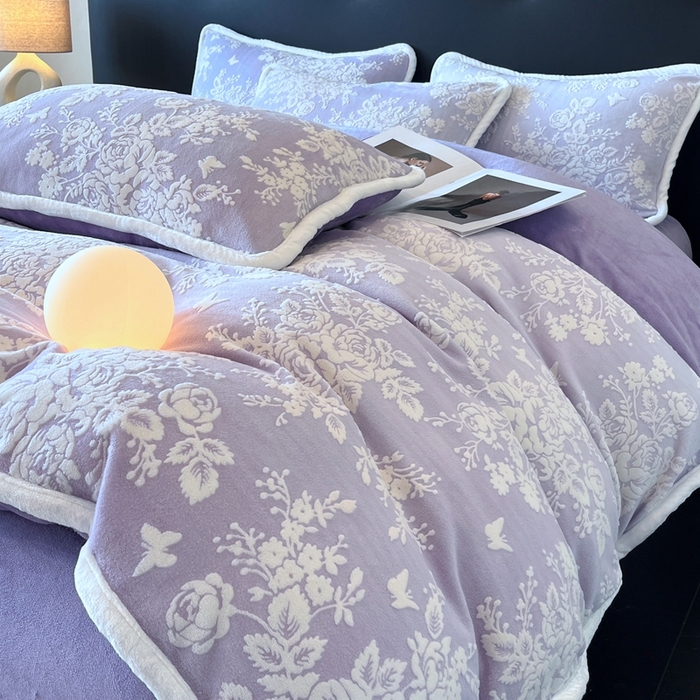 91家纺网 家纺一手货源 找家纺 诺梵 2025新款8斤立体雕花牛奶绒四件套_控价标准高于139，加大高于149 蒂娜-紫
