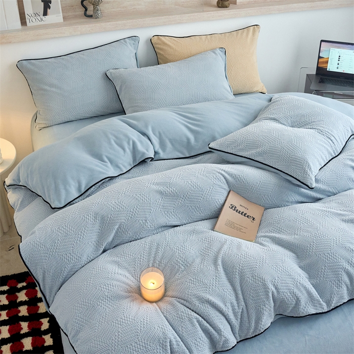 兰紫橙家纺 2025新款牛奶绒嵌边提花剪花四件套（含买家秀） 织梦-蓝