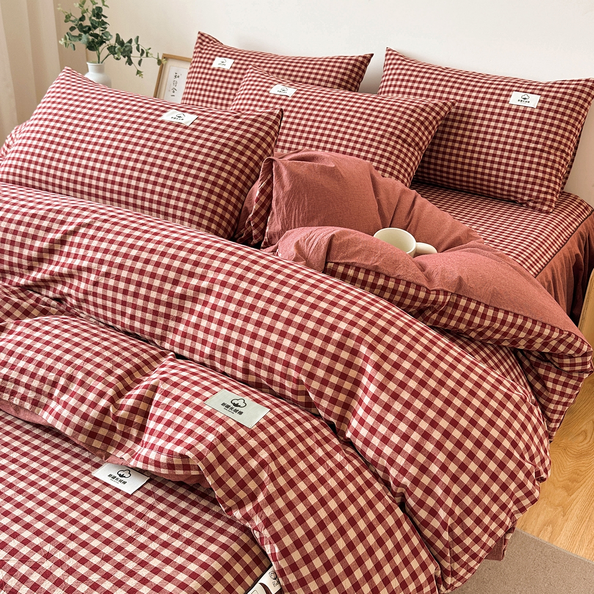 91家纺网 家纺一手货源 找家纺 （总）笠裙家纺 2025新款A类色织全棉纯棉水洗棉床裙四件套