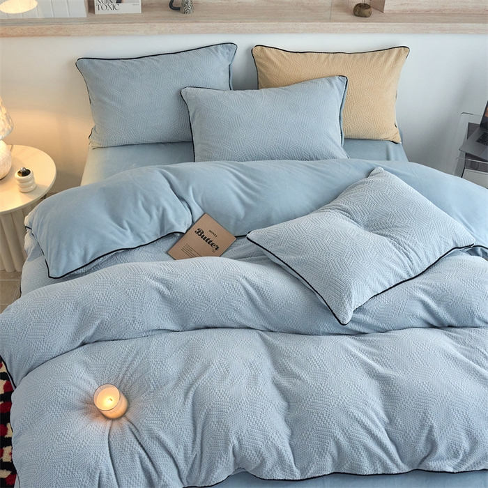 91家纺网 家纺一手货源 找家纺 兰紫橙家纺 2025新款牛奶绒嵌边提花剪花四件套（含买家秀） 织梦-蓝