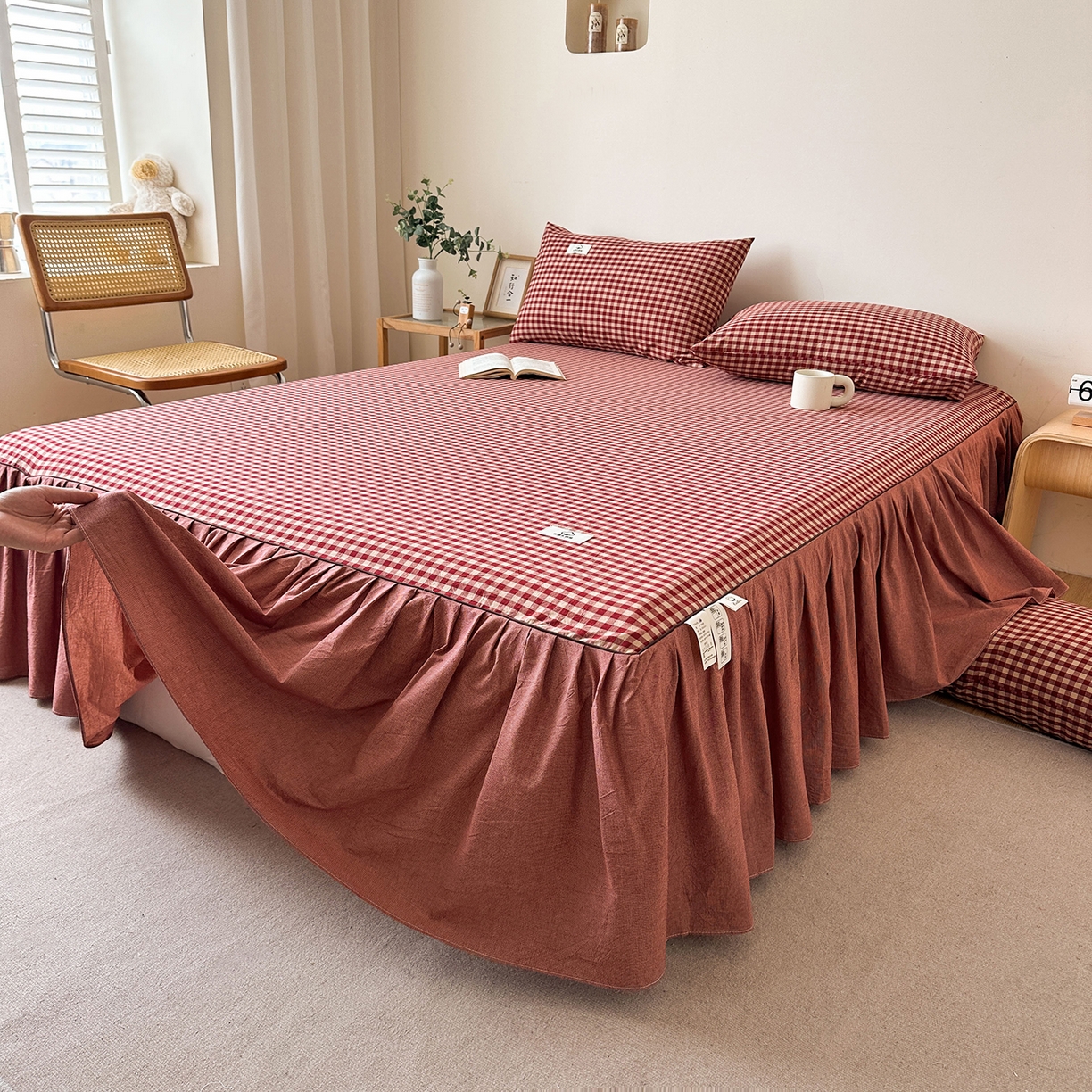 91家纺网 家纺一手货源 找家纺 （总）笠裙家纺 2025新款A类色织全棉纯棉水洗棉床裙四件套