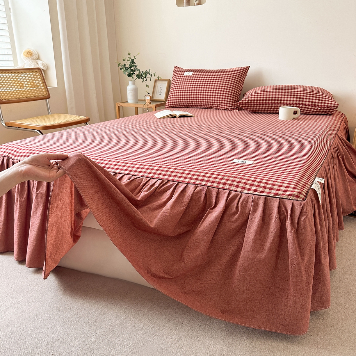 91家纺网 家纺一手货源 找家纺 （总）笠裙家纺 2025新款A类色织全棉纯棉水洗棉床裙四件套