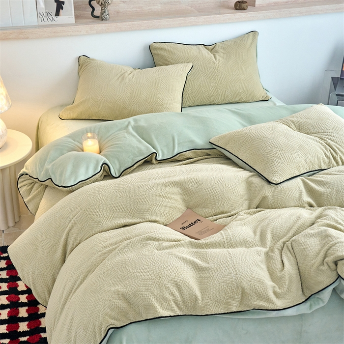 兰紫橙家纺 2025新款牛奶绒嵌边提花剪花四件套（含买家秀） 织梦-绿