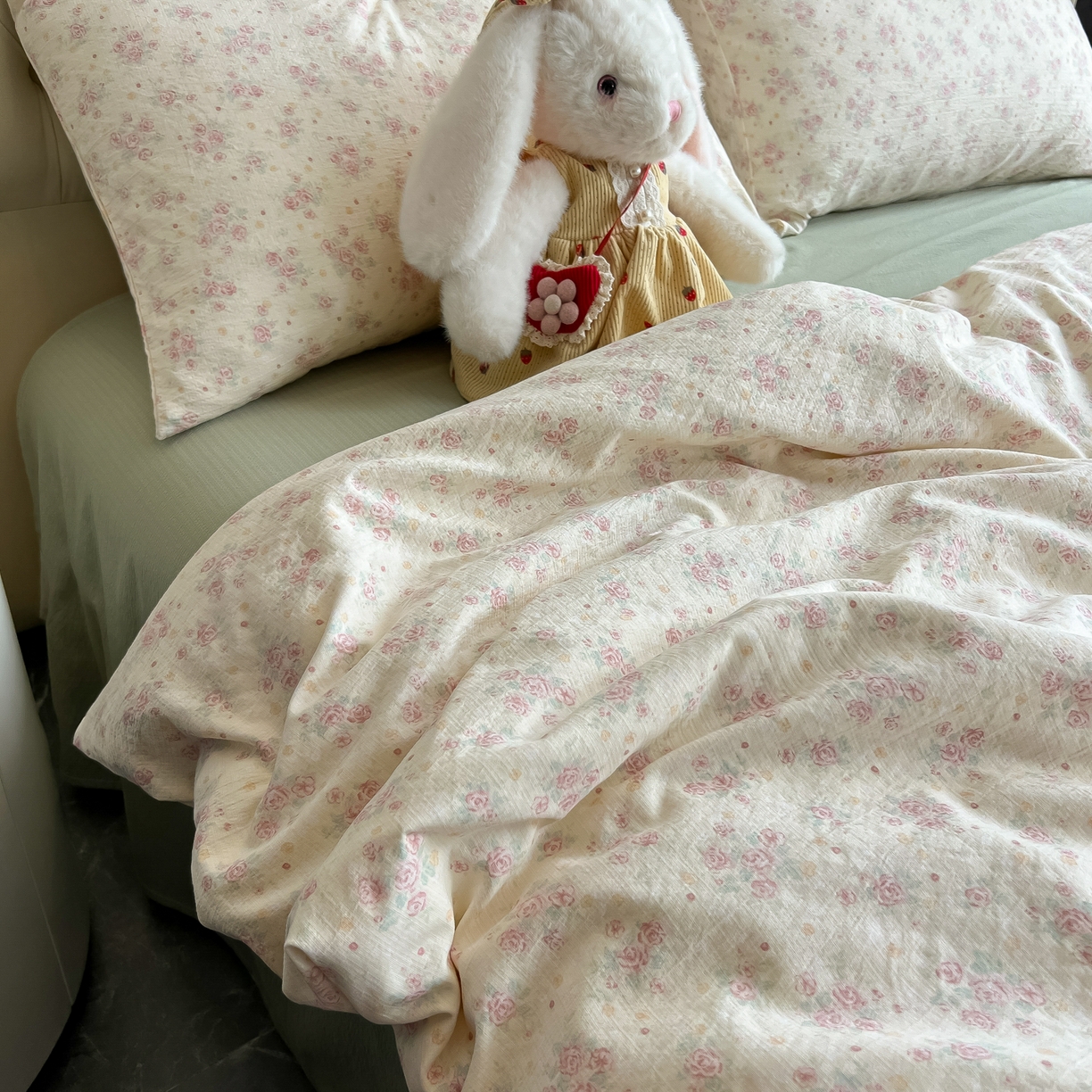 91家纺网 家纺一手货源 找家纺 韩巢家纺 2025新款双层纱床上用品四件套热销款超柔学生宿舍床单被套三件套 川岛落日